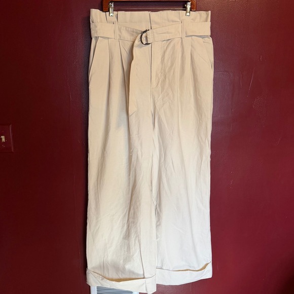 Banana Republic Pants - Banana Republic Belted Wide Leg Pants Size 18 Beige Paper-bag Pleated Waist